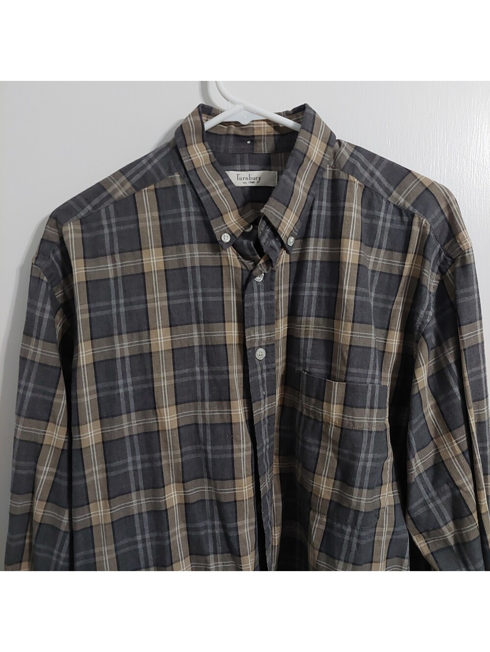 Turnbury Men's Large 100% Cotton Plaid Button-Down Shirt